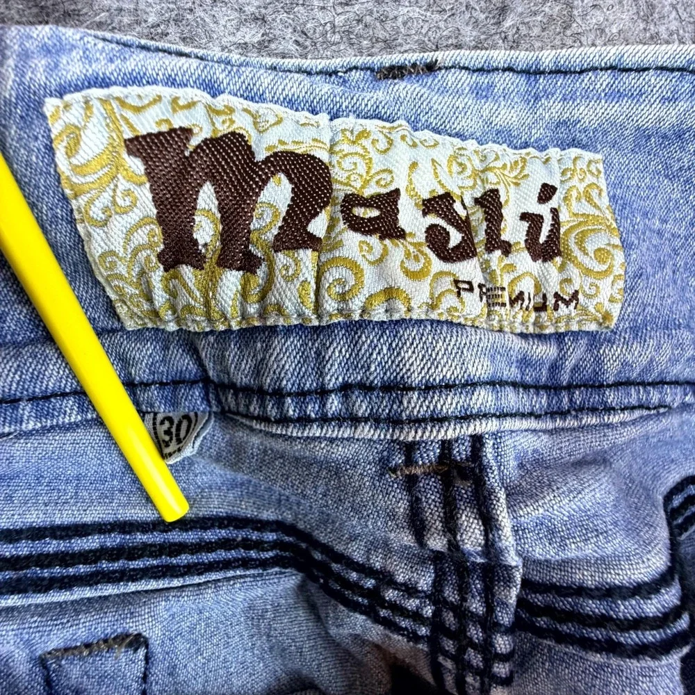 Mashi Premium‎ Jeans Womens 30 Blue Embroidered Y2K Low Rise Bootcut Leg
